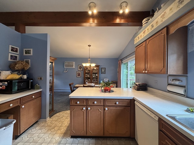 300 Maplecrest Ave, Sturgis, MI 49091 - kitchen with black microwave, white dishwasher, a peninsula, light countertops, and baseboard heating