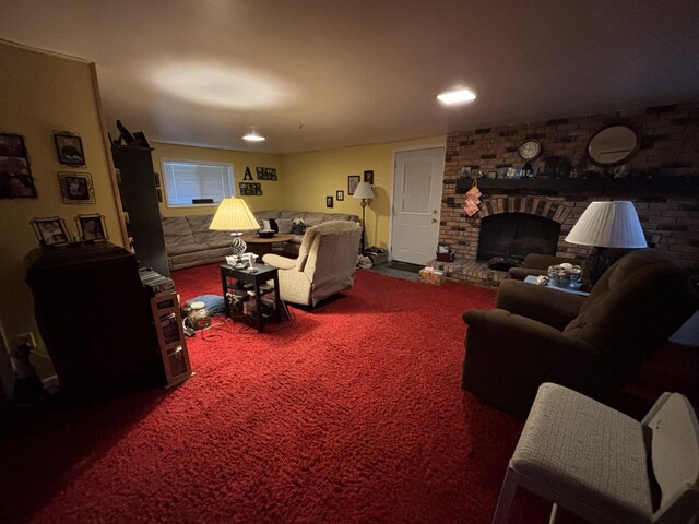 300 Maplecrest Ave, Sturgis, MI 49091 - carpeted living area featuring a brick fireplace