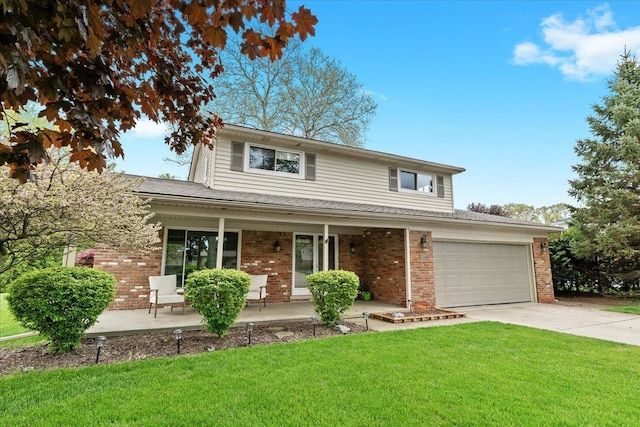 6557 N Twindale, Shelby Twp, MI 48316 - traditional home with a porch, a front yard, concrete driveway, and brick siding