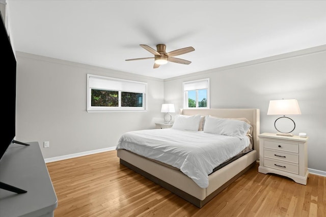 6557 N Twindale, Shelby Twp, MI 48316 - bedroom with baseboards, light wood-type flooring, and a ceiling fan