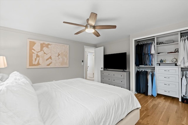 6557 N Twindale, Shelby Twp, MI 48316 - bedroom with light wood-style flooring, a closet, and a ceiling fan