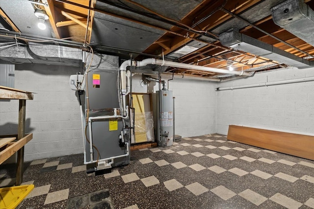6557 N Twindale, Shelby Twp, MI 48316 - unfinished basement with tile patterned floors, water heater, heating unit, and electric panel