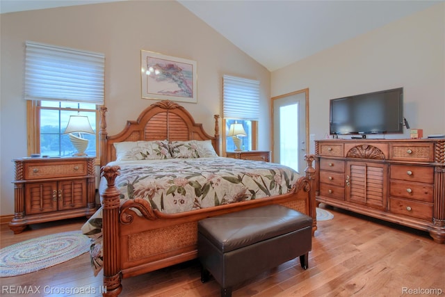 12161 Ladd Rd, Brooklyn, MI 49230 - bedroom with vaulted ceiling and light wood-type flooring