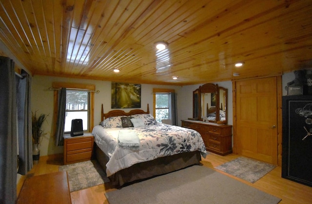 520 N Campbell Rd, Fountain, MI 49410 - bedroom with light wood finished floors, wooden ceiling, and recessed lighting