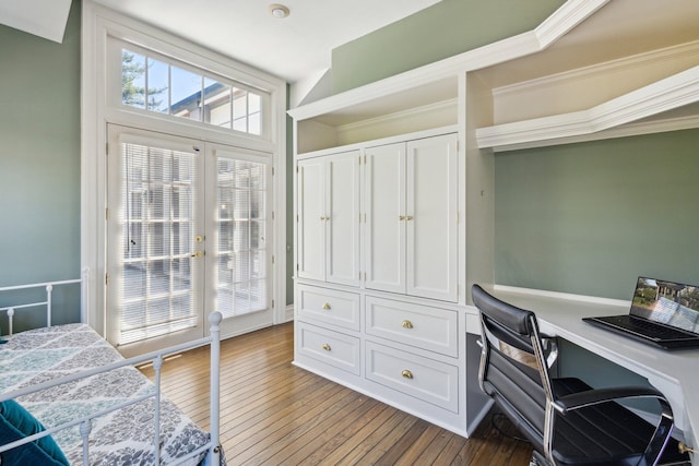 602 N Kalamazoo Ave, Marshall, MI 49068 - home office with french doors, hardwood / wood-style flooring, and ornamental molding