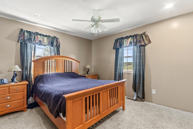 2495 Stitt Rd, Mio, MI 48647 - bedroom featuring light colored carpet, a ceiling fan, and recessed lighting