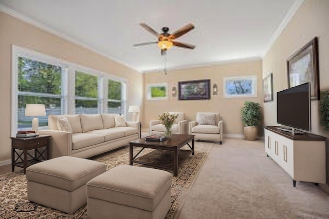 2380 Avalon Woods Dr, Portage, MI 49024 - living area featuring a ceiling fan, baseboards, and light colored carpet