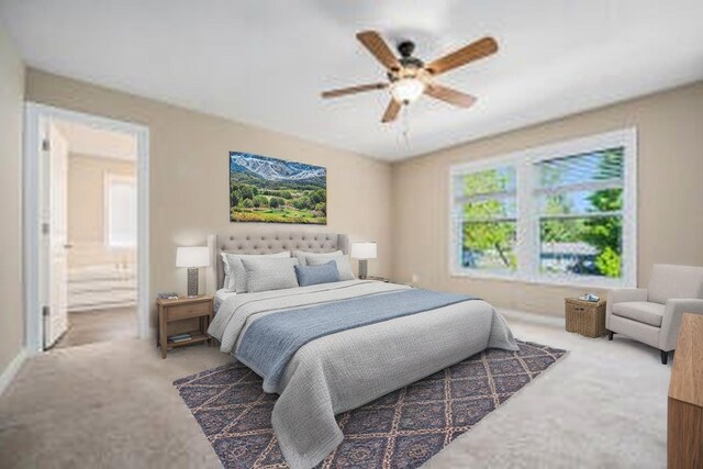 2380 Avalon Woods Dr, Portage, MI 49024 - bedroom featuring carpet floors, ceiling fan, and connected bathroom