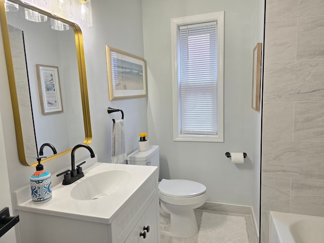 15360 Collinson Ave, Eastpointe, MI 48021 - full bath with vanity, toilet, tile patterned floors, and baseboards
