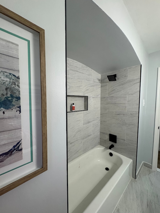15360 Collinson Ave, Eastpointe, MI 48021 - bathroom featuring marble finish flooring, baseboards, and shower / washtub combination