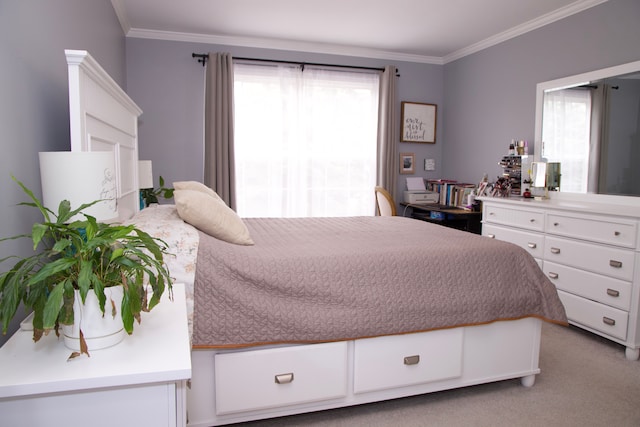 46265 Cavalier Dr, Macomb, MI 48044 - bedroom featuring light colored carpet and ornamental molding