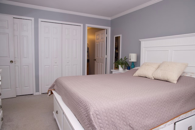 46265 Cavalier Dr, Macomb, MI 48044 - bedroom with multiple closets, crown molding, and light colored carpet