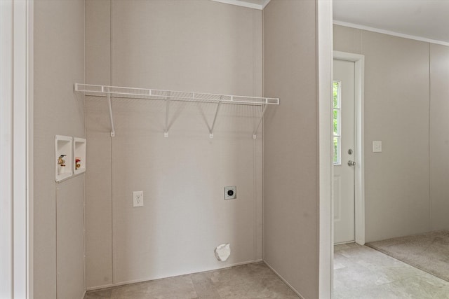 16747 Williamsville St, Vandalia, MI 49095 - laundry area featuring hookup for a washing machine, electric dryer hookup, and crown molding