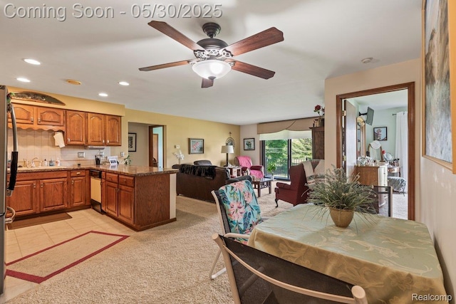 9200 River Rd Unit 3, Clay, MI 48001 - dining area featuring a ceiling fan, recessed lighting, and light carpet