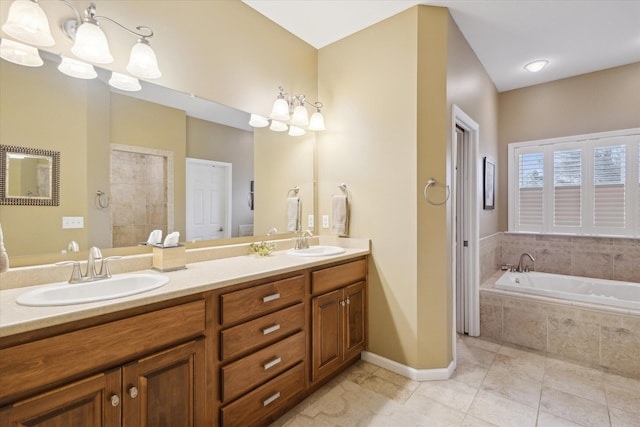 1259 Rose Dr, Niles, MI 49120 - full bathroom with a bath, double vanity, baseboards, and tile patterned flooring