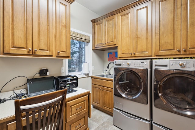 1259 Rose Dr, Niles, MI 49120 - clothes washing area featuring cabinet space, washing machine and dryer, and an office area