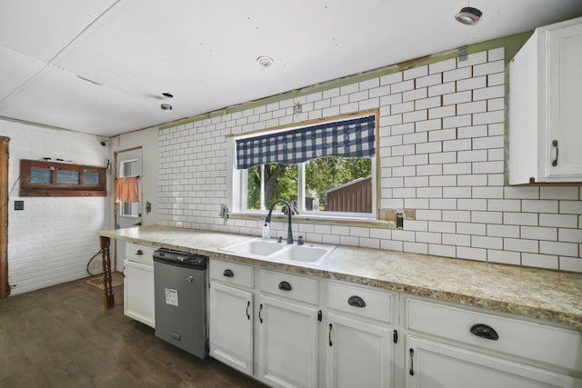 10913 E Railroad St, Clayton, MI 49235 - kitchen with a sink, dishwasher, backsplash, white cabinets, and light countertops