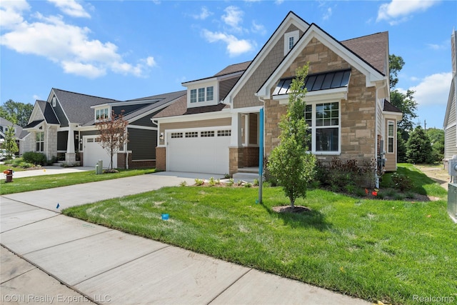 2396 Pondview Ln, Troy, MI 48085 - craftsman house with stone siding, concrete driveway, a front lawn, roof with shingles, and an attached garage