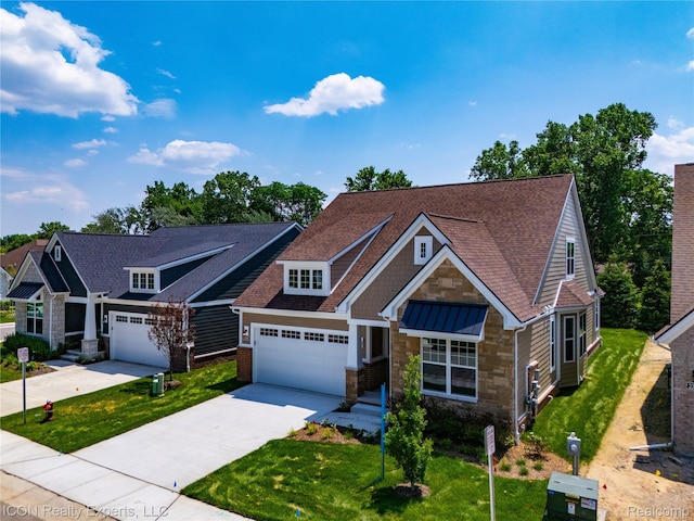 2396 Pondview Ln, Troy, MI 48085 - craftsman inspired home with stone siding, concrete driveway, and a front yard