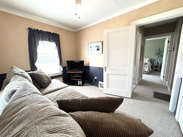 25220 Code Rd, Southfield, MI 48033 - carpeted living room with crown molding and wainscoting