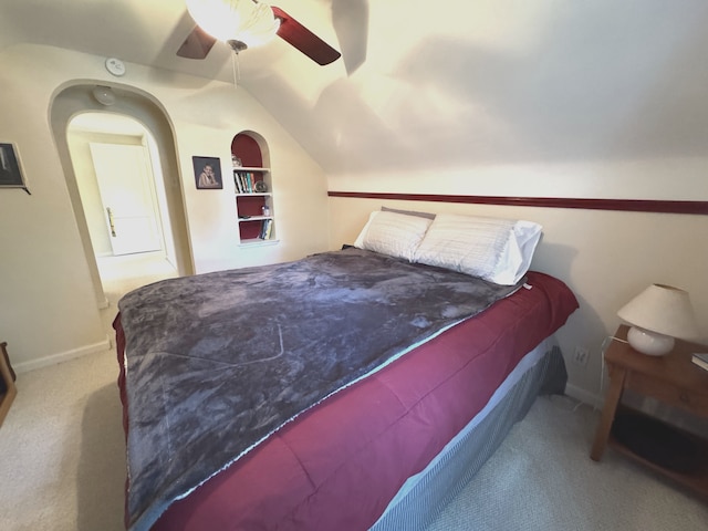 25220 Code Rd, Southfield, MI 48033 - bedroom featuring carpet flooring, vaulted ceiling, ceiling fan, and baseboards