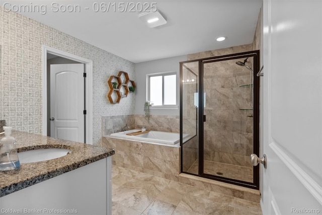 52851 Schafers Run Ct, Chesterfield, MI 48051 - bathroom featuring a bath, a shower stall, and vanity
