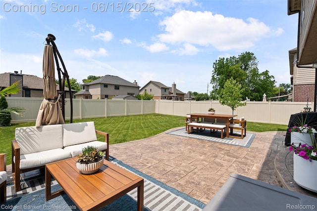 52851 Schafers Run Ct, Chesterfield, MI 48051 - fenced backyard with outdoor lounge area, a patio area, outdoor dining area, and a residential view