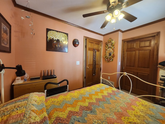 5005 S Brye Rd, Ludington, MI 49431 - bedroom featuring ornamental molding and a ceiling fan