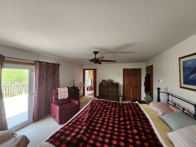 5005 S Brye Rd, Ludington, MI 49431 - carpeted bedroom with access to exterior and ceiling fan