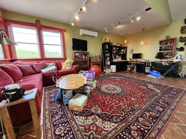 5005 S Brye Rd, Ludington, MI 49431 - living area with track lighting, an AC wall unit, and a desk