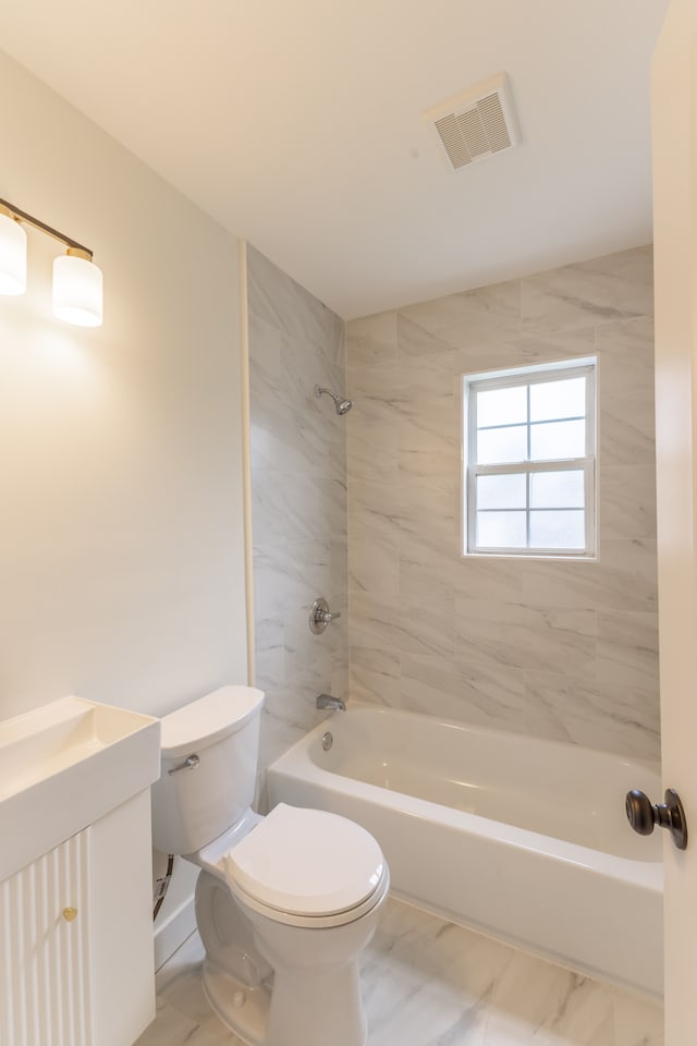 27396 Beechurst St, Roseville, MI 48066 - full bath with toilet,  shower combination, vanity, and marble look tile flooring