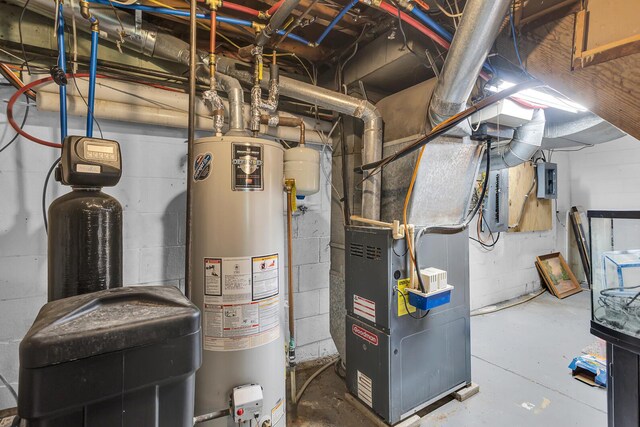 8595 Rives Junction Rd, Rives Junction, MI 49277 - utility room featuring water heater, heating unit, and electric panel