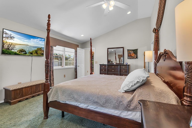 8595 Rives Junction Rd, Rives Junction, MI 49277 - bedroom with lofted ceiling, carpet flooring, recessed lighting, and a ceiling fan