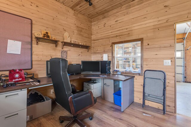 8595 Rives Junction Rd, Rives Junction, MI 49277 - office featuring wooden ceiling, wood walls, and wood finished floors