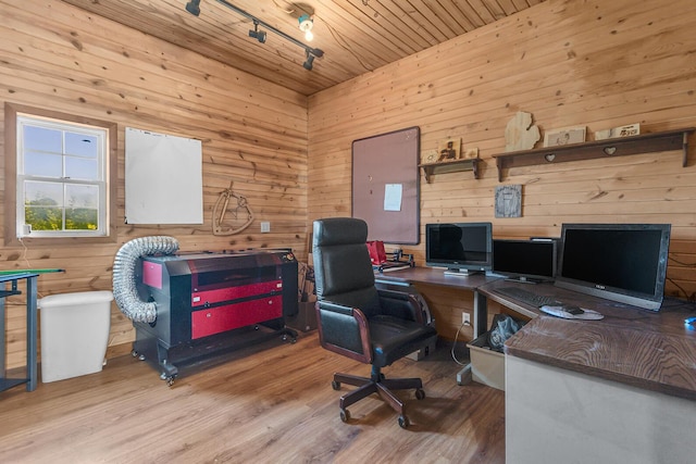 8595 Rives Junction Rd, Rives Junction, MI 49277 - office space featuring wooden walls, wood ceiling, and wood finished floors