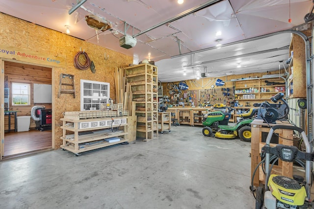 8595 Rives Junction Rd, Rives Junction, MI 49277 - garage featuring a garage door opener and a workshop area