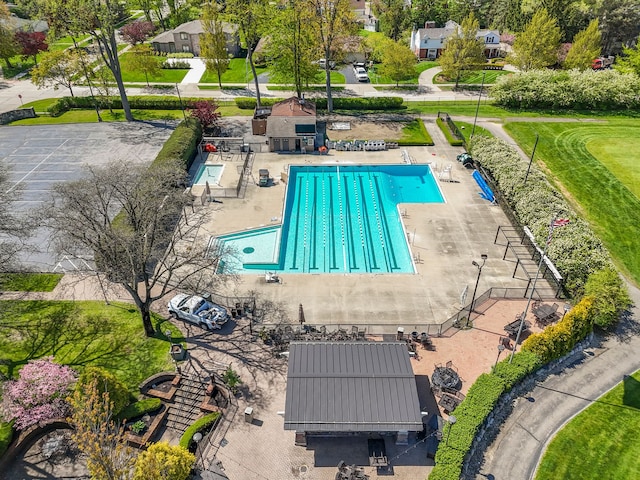 aerial view of a pool
