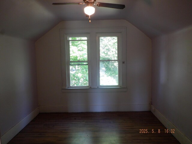 824 Gayle Ave, Kalamazoo, MI 49048 - additional living space with a ceiling fan, lofted ceiling, plenty of natural light, wood finished floors, and baseboards