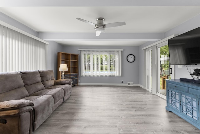 12550 Devoe St, Southgate, MI 48195 - living area with ceiling fan, baseboards, and light wood-style floors