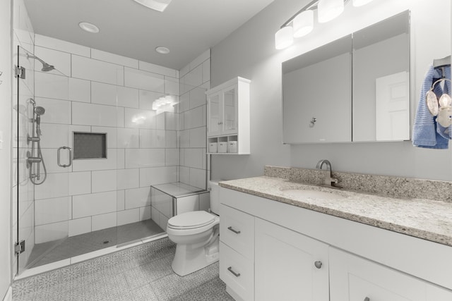 12550 Devoe St, Southgate, MI 48195 - bathroom with a shower stall, toilet, vanity, and recessed lighting