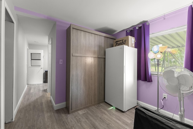 12550 Devoe St, Southgate, MI 48195 - interior space with light wood-type flooring, a closet, baseboards, and freestanding refrigerator