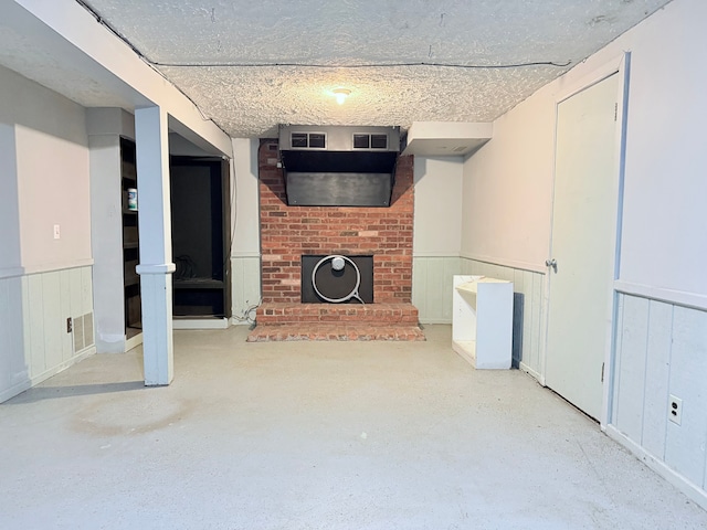 1666 Kile Rd, Metamora, MI 48455 - unfurnished living room with a wainscoted wall and a brick fireplace