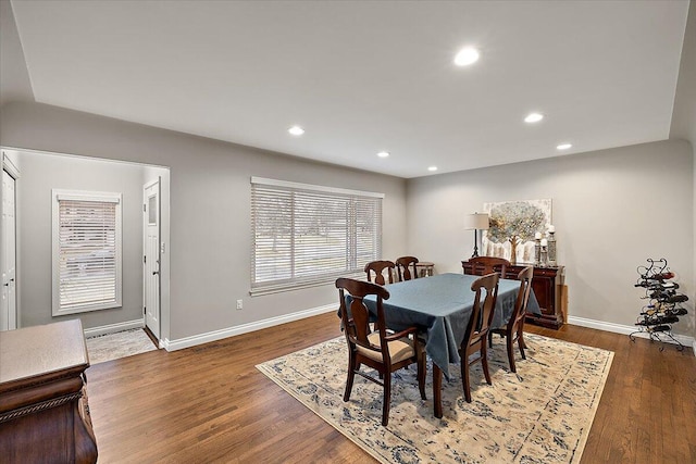 53383 Starlite Dr, Michigan, MI 48316 - dining area featuring baseboards, wood finished floors, and recessed lighting