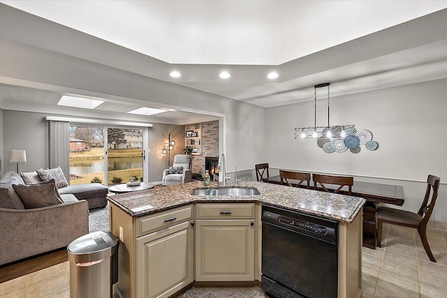 53383 Starlite Dr, Michigan, MI 48316 - kitchen with dishwasher, open floor plan, a sink, recessed lighting, and stone countertops