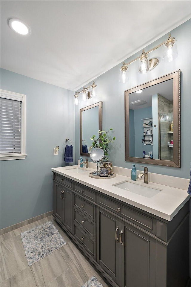 53383 Starlite Dr, Michigan, MI 48316 - full bath with double vanity and wood tiled floors