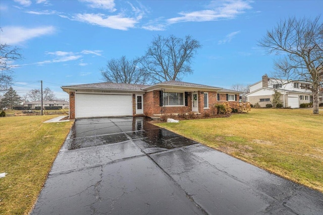 53383 Starlite Dr, Michigan, MI 48316 - ranch-style home featuring an attached garage, driveway, brick siding, and a front yard