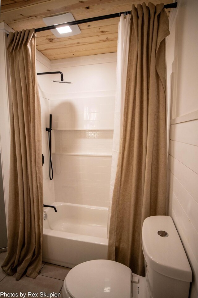 2490 S Parsons Ave, Fremont, MI 49412 - bathroom featuring toilet, shower / bath combination with curtain, and tile patterned floors