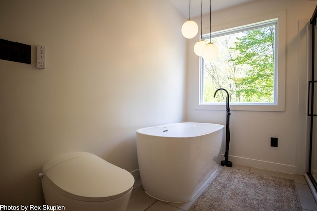 2490 S Parsons Ave, Fremont, MI 49412 - full bathroom with healthy amount of natural light, tile patterned flooring, a freestanding bath, and baseboards