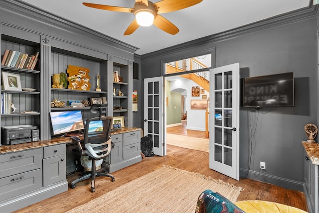 4263 Windmill Farms, Milford, MI 48380 - home office featuring french doors, arched walkways, ornamental molding, baseboards, and ceiling fan