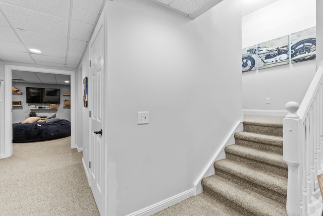4263 Windmill Farms, Milford, MI 48380 - staircase featuring a drop ceiling, carpet flooring, baseboards, and recessed lighting